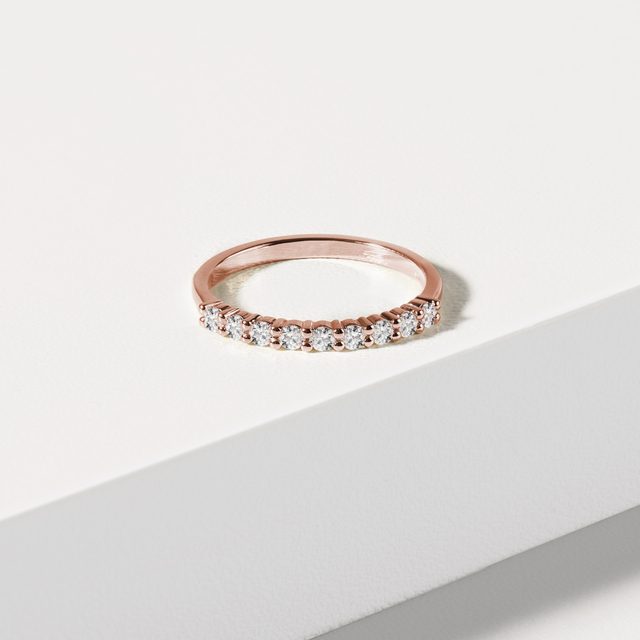 BAGUE D'OR ROSE AVEC NEUF DIAMANTS - ALLIANCES DE MARIAGE FEMMES - 