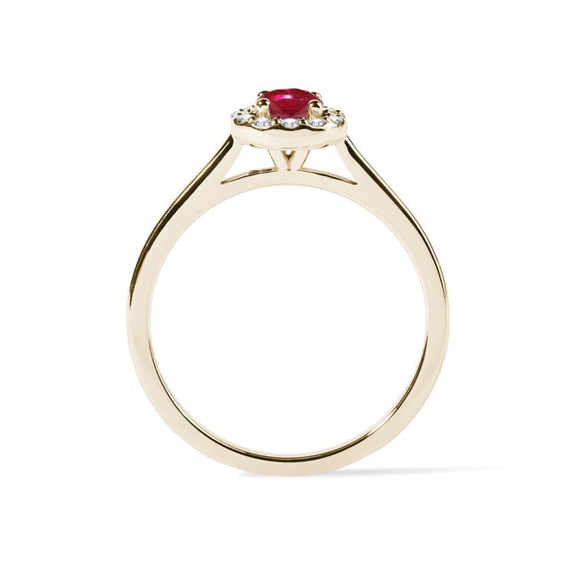 RUBY AND DIAMOND HALO RING IN YELLOW GOLD - RUBY ENGAGEMENT RINGS - 