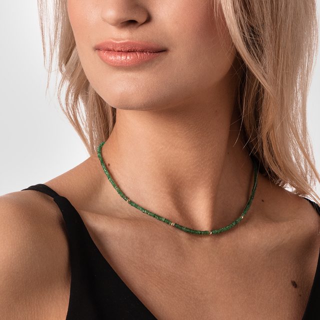 DARK GREEN EMERALD NECKLACE IN GOLD - MINERAL NECKLACES - 