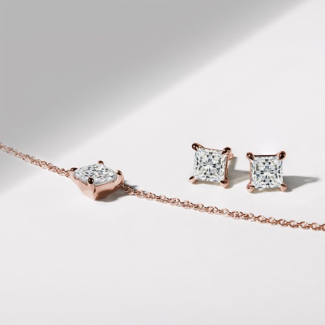ROSE GOLD NECKLACE AND EARRING SET WITH LAB GROWN DIAMONDS - DIAMOND SETS - 