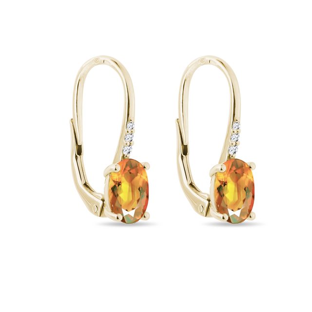 BOUCLES D'OREILLES EN OR BLANC AVEC DIAMANTS ET CITRINES - BOUCLES D'OREILLES EN CITRINE - 
