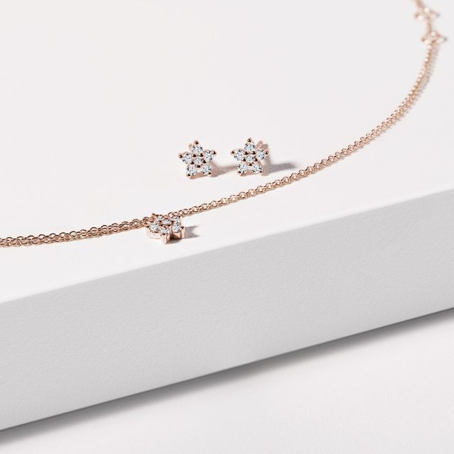 BOUCLES D'OREILLES EN FORME D'ÉTOILE EN OR ROSE AVEC DIAMANTS - PUCES D'OREILLES EN DIAMANT - 