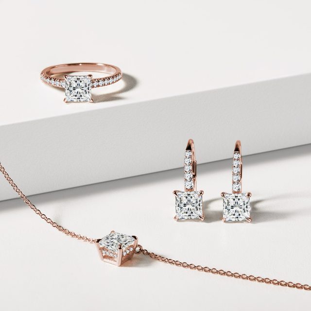 PRINCESS CUT LAB GROWN DIAMOND EARRINGS IN ROSE GOLD - DIAMOND EARRINGS - 