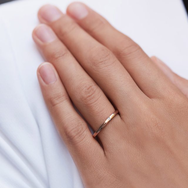 BAGUE ENDIAMANTÉE D'OR ROSE - ALLIANCES DE MARIAGE FEMMES - 