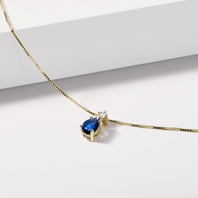 SAPPHIRE AND DIAMOND PENDANT IN GOLD - SAPPHIRE NECKLACES - 