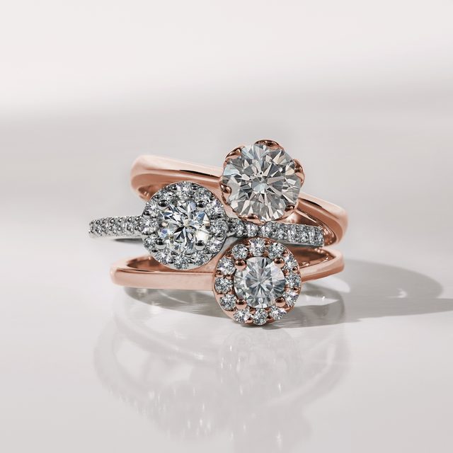 PRSTEN FLOWER Z RŮŽOVÉHO 14K ZLATA S 1CT LAB GROWN DIAMANTEM - ZÁSNUBNÍ PRSTENY S LAB GROWN DIAMANTY - 