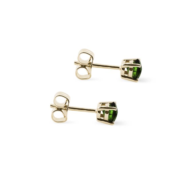 OHRSTECKER AUS GELBGOLD MIT RUNDEN MOLDAVITEN - OHRRINGE MIT MOLDAVIT - 