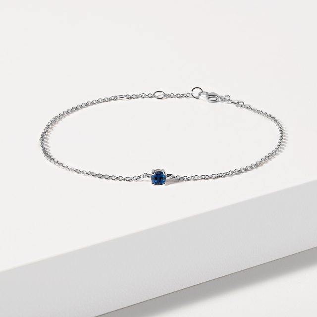 BRACELET EN OR BLANC AVEC SAPHIR BLEU - BRACELETS AVEC GEMMES - 