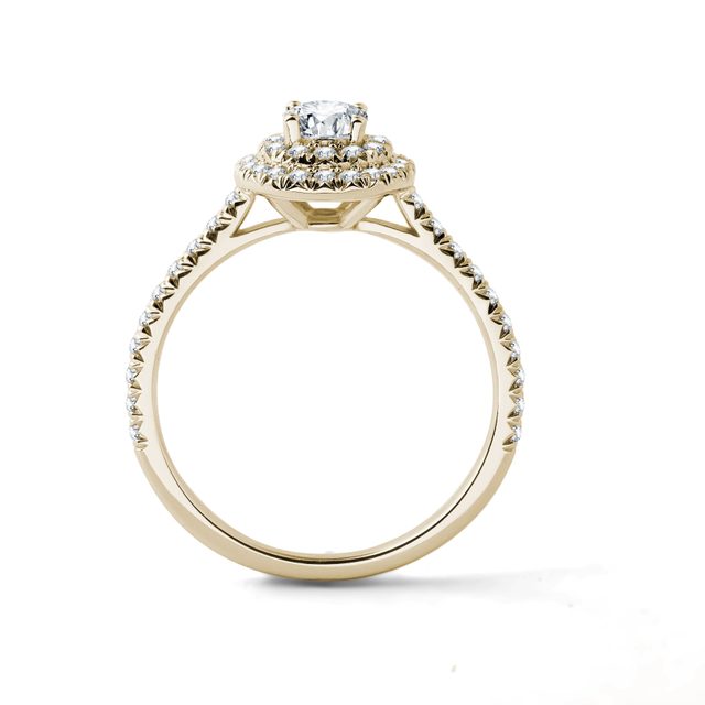 BAGUE DOUBLE HALO EN OR AVEC DIAMANTS - BAGUES DE FIANÇAILLES EN DIAMANT - 