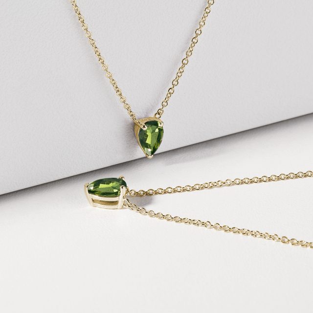 GOLDENE HALSKETTE MIT MOLDAVIT - KETTEN MIT MOLDAVIT - 