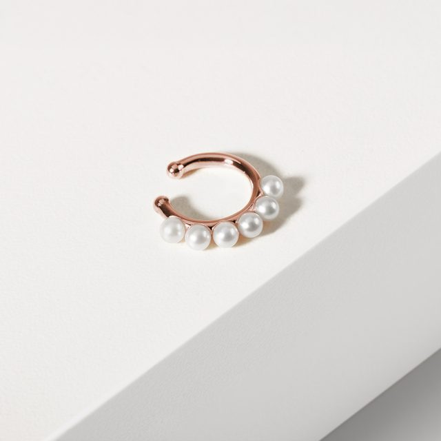 NAUSZNICA WSUWANA Z 14KT RÓŻOWEGO ZŁOTA Z PERŁAMI - KOLCZYKI Z PERŁAMI - 