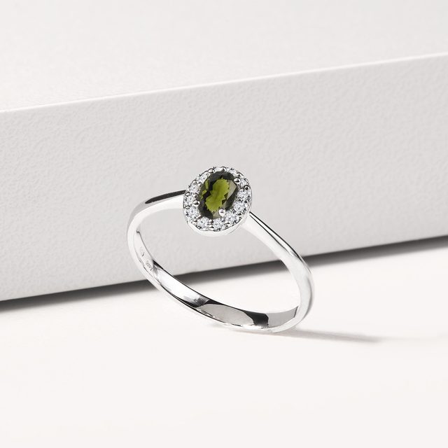 DIAMANTRING MIT MOLDAVIT AUS WEISSGOLD - RINGE MOLDAVIT - 