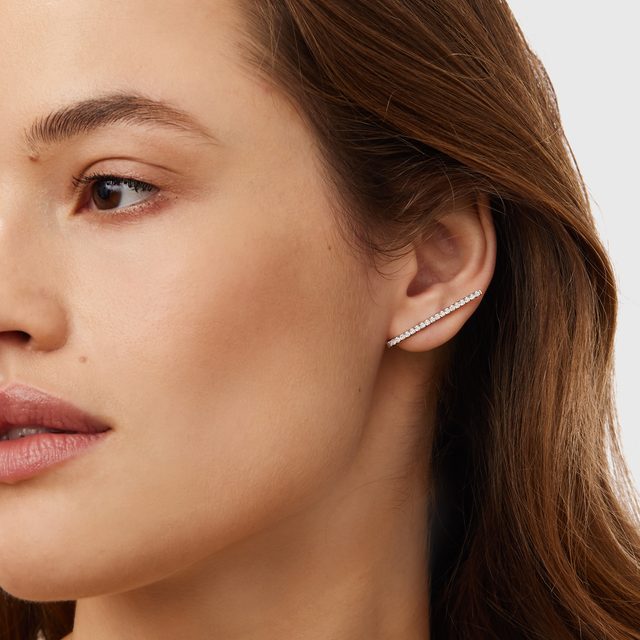 BOUCLE D'OREILLE UNIQUE EN OR ROSE AVEC DIAMANT - BOUCLES D'OREILLES SOLITAIRES - 