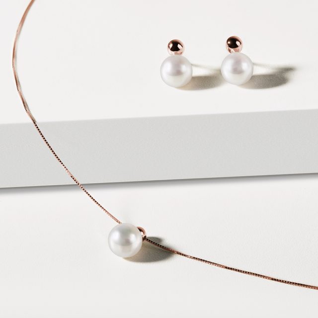 BOUCLES D'OREILLES D'OR ROSE AVEC PERLES D'EAU DOUCE - BOUCLES D'OREILLES EN PERLES - 