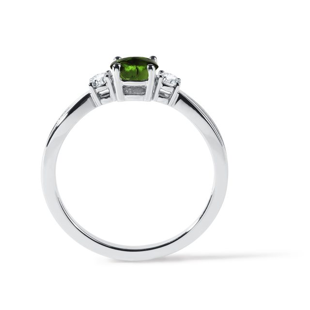 BAGUE EN OR BLANC ET MOLDAVITE - BAGUES EN MOLDAVITE - 