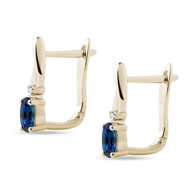 ZLATÉ SAFÍROVÉ NÁUŠNICE S DIAMANTY - NÁUŠNICE SE SAFÍREM - 