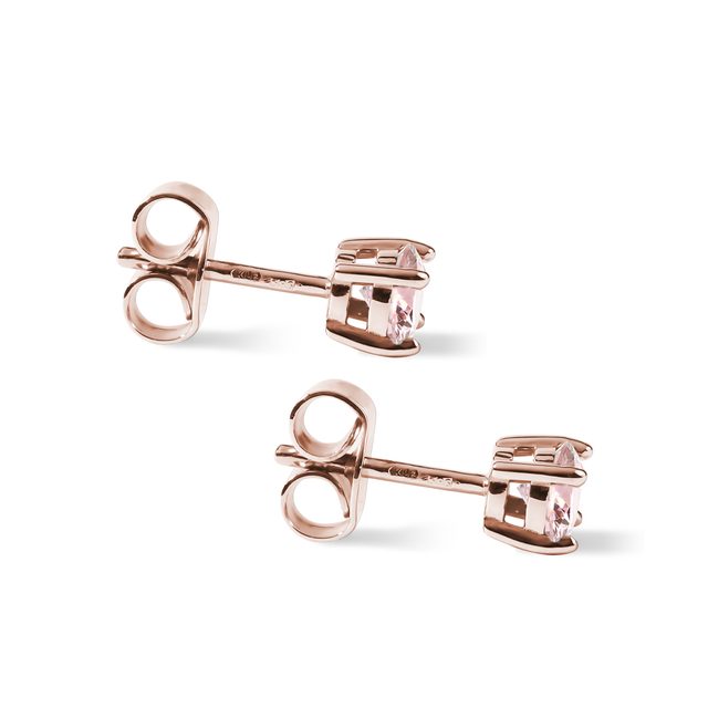 ROUND MORGANITE EARRINGS IN ROSE GOLD - MORGANITE EARRINGS - 