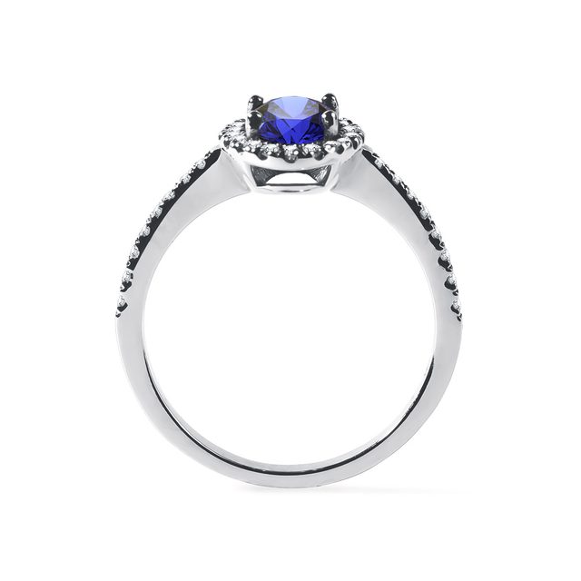 PRSTEŇ Z BIELEHO ZLATA SO ZAFÍROM A BRILIANTMI - ZÁSNUBNÉ PRSTENE SO ZAFÍROM - 