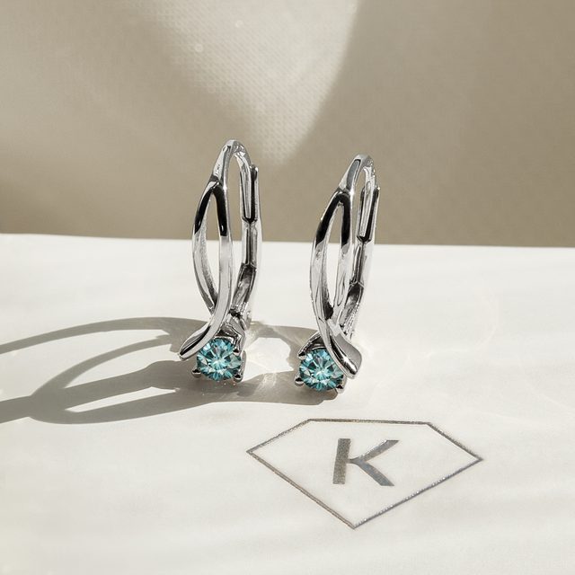 BLUE DIAMOND RIBBON EARRINGS IN WHITE GOLD - DIAMOND EARRINGS - 