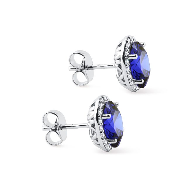 BOUCLES D'OREILLES OVALES EN OR BLANC, SAPHIR ET DIAMANT - BOUCLES D'OREILLES EN SAPHIR - 