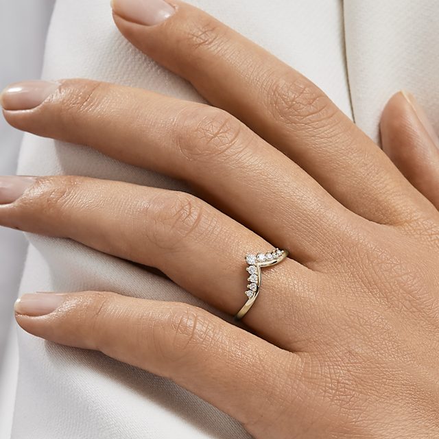 HIS AND HERS GOLD WEDDING RING SET WITH DIAMOND CHEVRON RING - YELLOW GOLD WEDDING SETS - 