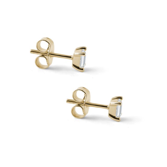 BOUCLES D'OREILLES EN OR ET DIAMANTS TAILLE ÉMERAUDE - PUCES D'OREILLES EN DIAMANT - 