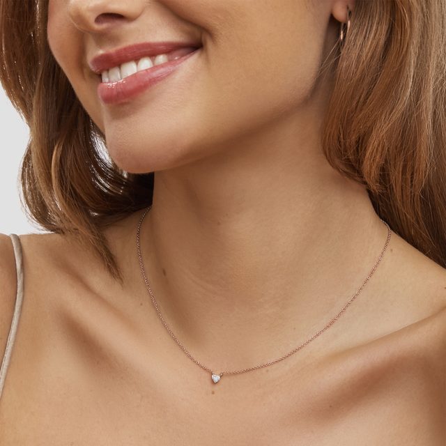 DIAMOND HEART ROSE GOLD NECKLACE - DIAMOND NECKLACES - 
