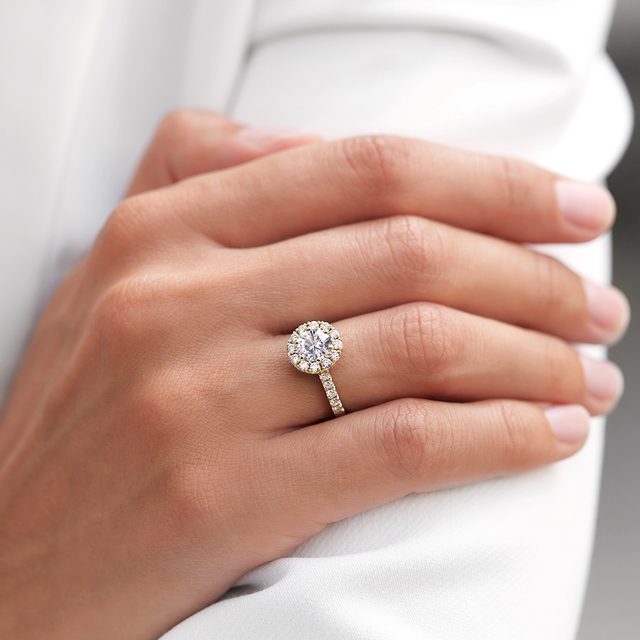 DIAMOND HALO RING IN 14K YELLOW GOLD - RINGS WITH LAB-GROWN DIAMONDS - 