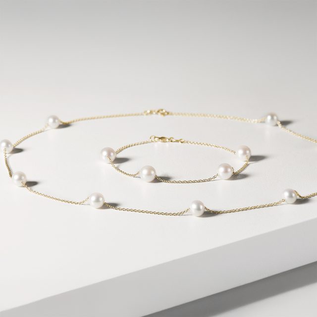 GOLDKETTE MIT SÜSSWASSERPERLEN - PERLEN KETTEN - 