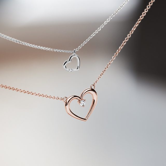 HEART-SHAPED DIAMOND PENDANT NECKLACE IN WHITE GOLD - DIAMOND NECKLACES - 
