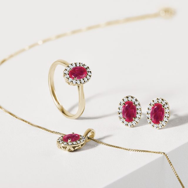 HALO OHRRINGE AUS GELBGOLD MIT RUBINEN UND DIAMANTEN - OHRRINGE MIT RUBIN - 