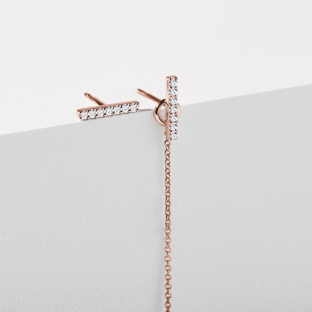 BOUCLES D'OREILLES CHAÎNES AVEC BARRETTES EN OR ROSE ET DIAMANTS - BOUCLES D'OREILLES EN DIAMANT - 