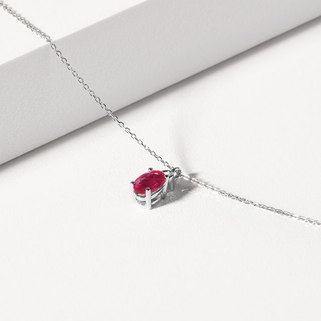 RUBINHALSKETTE MIT DIAMANTEN IN WEISSGOLD - KETTEN MIT RUBIN - 