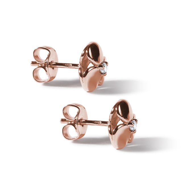 BOUCLES D'OREILLES TRÈFLES EN OR ROSE ET DIAMANTS - PUCES D'OREILLES EN DIAMANT - 