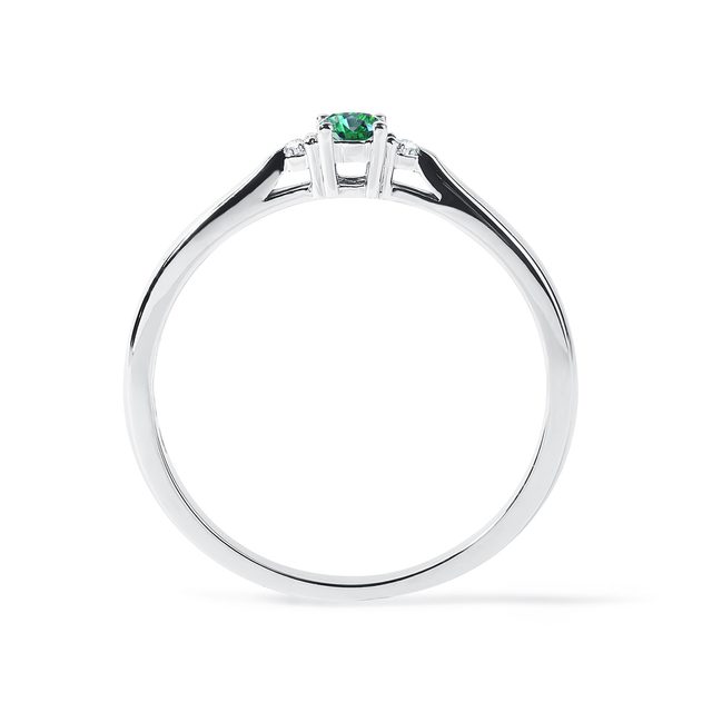 BAGUE DE FIANÇAILLES EN OR BLANC AVEC ÉMERAUDE ET DIAMANTS - BAGUES EN ÉMERAUDE - 
