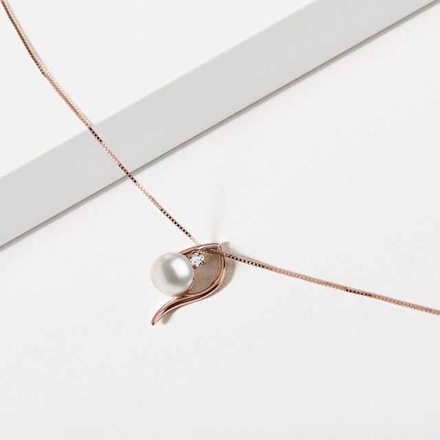 AKOYA-PERLENKETTE IN ROSÉGOLD - PERLEN ANHÄNGER - 