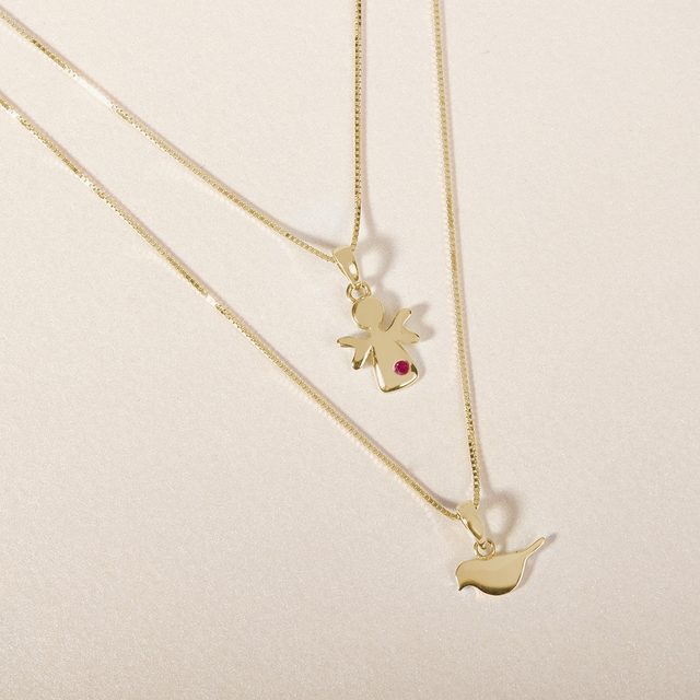 RUBY ANGEL PENDANT WITH 14K YELLOW GOLD CHAIN - RUBY NECKLACES - 