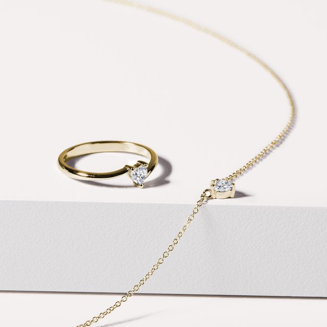 ASYMMETRICAL DIAMOND HEART GOLD RING - DIAMOND RINGS - 