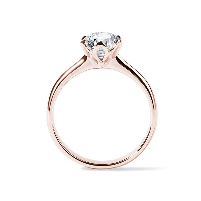BAGUE DE FIANÇAILLES EN OR ROSE DIAMANT FLEUR 1 CARAT - TAILLE BRILLANT - 