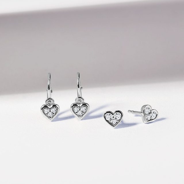 HEART-SHAPED CHILDREN'S EARRINGS WITH DIAMONDS IN WHITE GOLD - CHILDREN'S EARRINGS - 