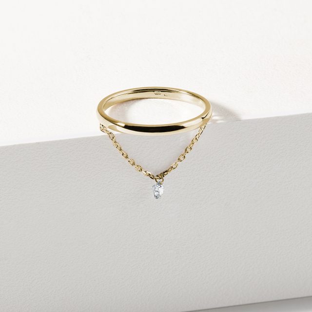 KETTENRING MIT DIAMANT AUS 14 KT GELBGOLD - RINGE DIAMANT - 