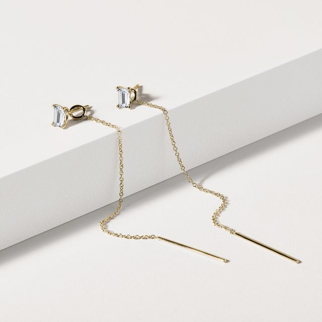 LAB GROWN DIAMOND GOLD STUD EARRINGS WITH CHAINS - DIAMOND EARRINGS - 