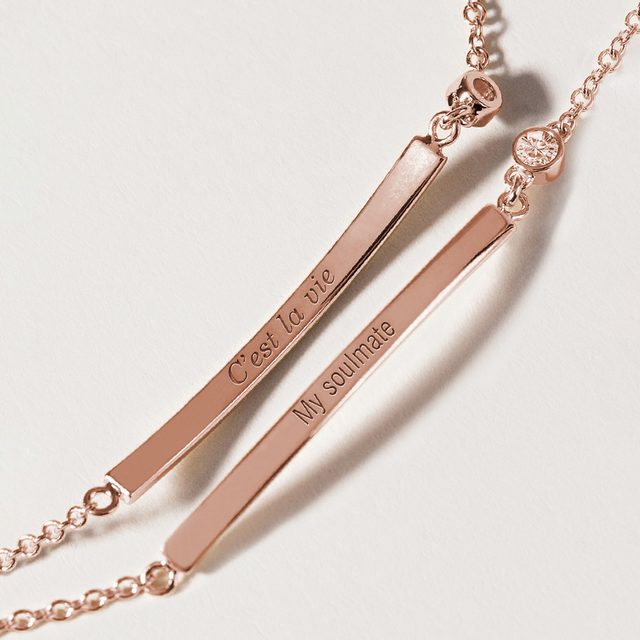 NÁRAMOK S DIAMANTOM A TYČKOU Z RUŽOVÉHO ZLATA - NÁRAMKY S DIAMANTMI - 