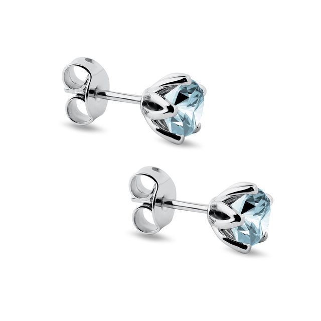 CLOUS D'OREILLES EN OR BLANC AVEC TOPAZE BLEU CIEL - BOUCLES D'OREILLES EN TOPAZE - 