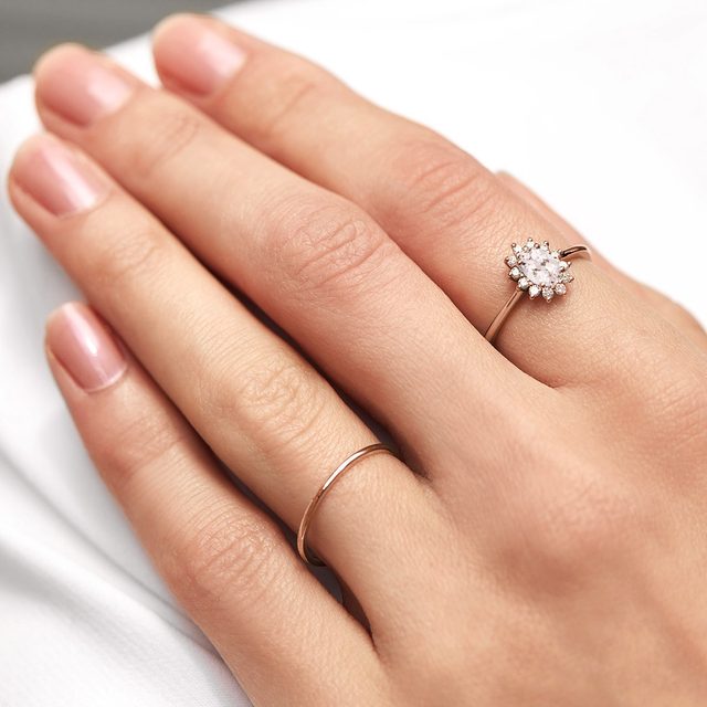 MORGANITE AND DIAMOND RING IN 14K ROSE GOLD - MORGANITE RINGS - 