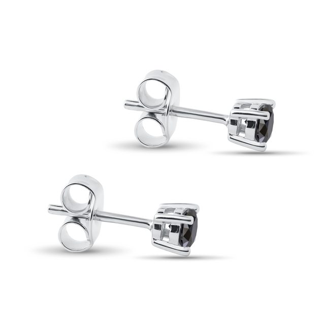 BOUCLES D'OREILLES EN OR BLANC AVEC DIAMANTS NOIRS - PUCES D'OREILLES EN DIAMANT - 