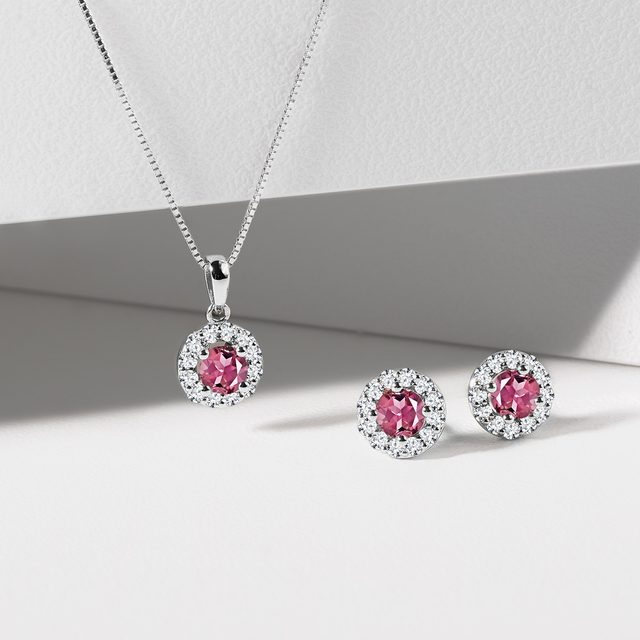 TOURMALINE AND DIAMOND WHITE GOLD EARRINGS - TOURMALINE EARRINGS - 
