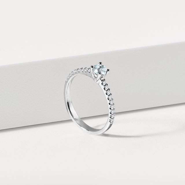 GOLD RING WITH DIAMONDS AND AQUAMARINE - AQUAMARINE RINGS - 