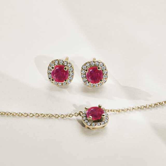 LUXURY RUBY AND DIAMOND HALO STUDS - RUBY EARRINGS - 