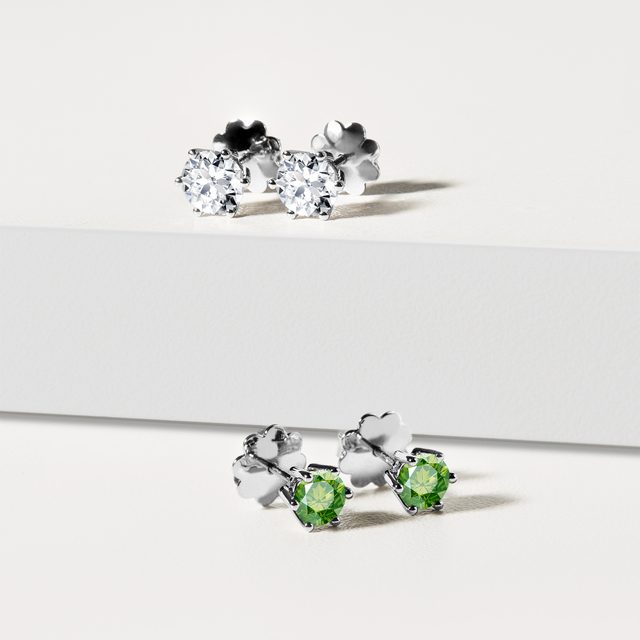 OHRRINGE AUS 14 KT WEISSGOLD MIT GRÜNEN DIAMANTEN - OHRSTECKER DIAMANT - 